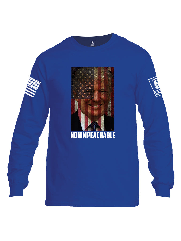 Battleraddle Trump Non Impeachable White Sleeve Print Mens Cotton Long Sleeve Crew Neck T Shirt