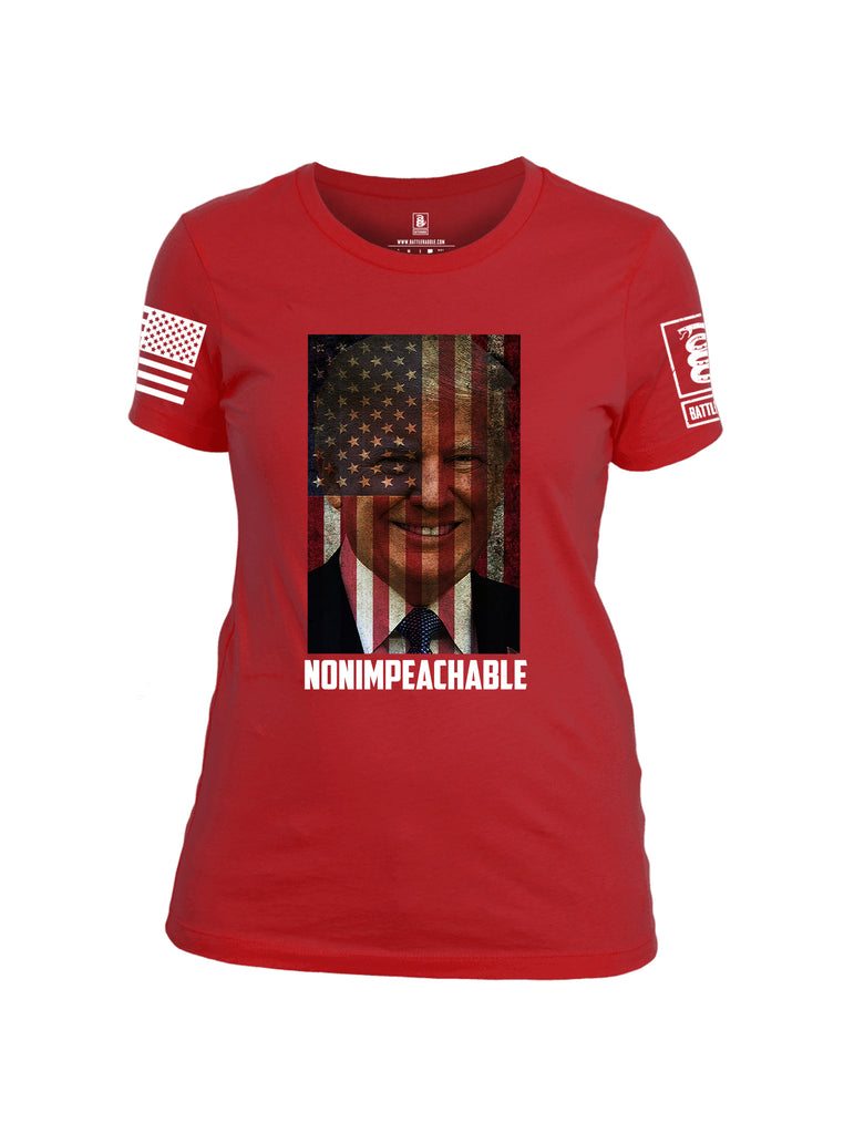 Battleraddle Trump Non Impeachable White Sleeve Print Womens Cotton Crew Neck T Shirt