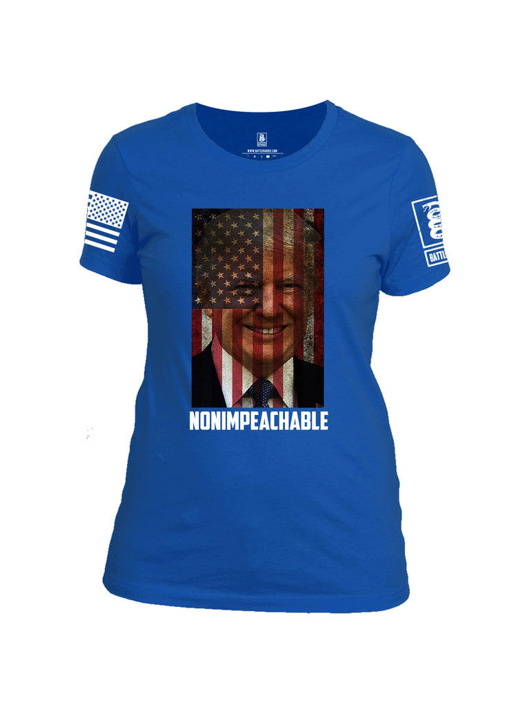 Battleraddle Trump Non Impeachable White Sleeve Print Womens Cotton Crew Neck T Shirt