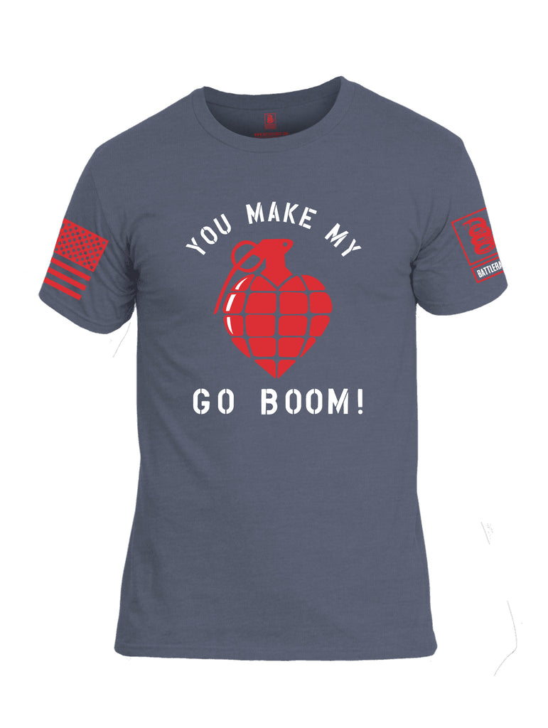 Battleraddle You Make My Heart Go Boom Red Sleeve Print Mens Cotton Crew Neck T Shirt