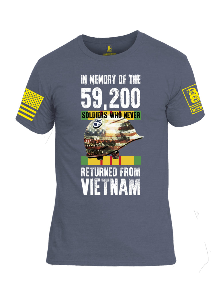Battleraddle In Memory Of The 59,200 Soldiers Who Never Returned From Vietnam Yellow Sleeve Print Mens Cotton Crew Neck T Shirt