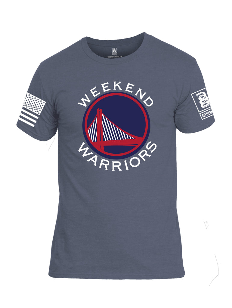 Battleraddle Weekend Warriors White Sleeve Print Mens Cotton Crew Neck T Shirt