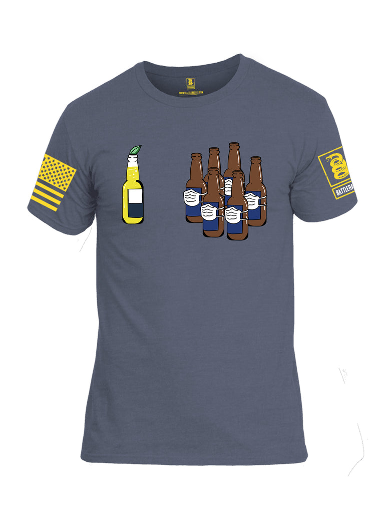 Battleraddle Corona Vs Beer Yellow Sleeve Print Mens Cotton Crew Neck T Shirt