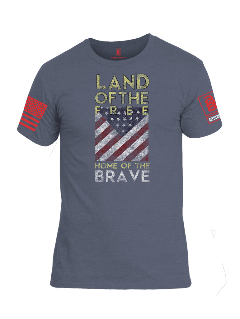 Battleraddle Land Of The Free Home Of The Brave Red Sleeve Print Mens Cotton Crew Neck T Shirt