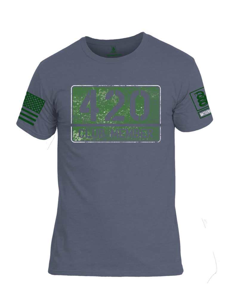 Battleraddle 420 Club Member Green Sleeve Print Mens Cotton Crew Neck T Shirt