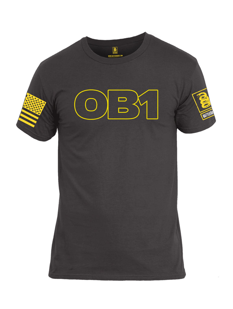 Battleraddle OB1 Yellow Sleeve Print Mens Cotton Crew Neck T Shirt