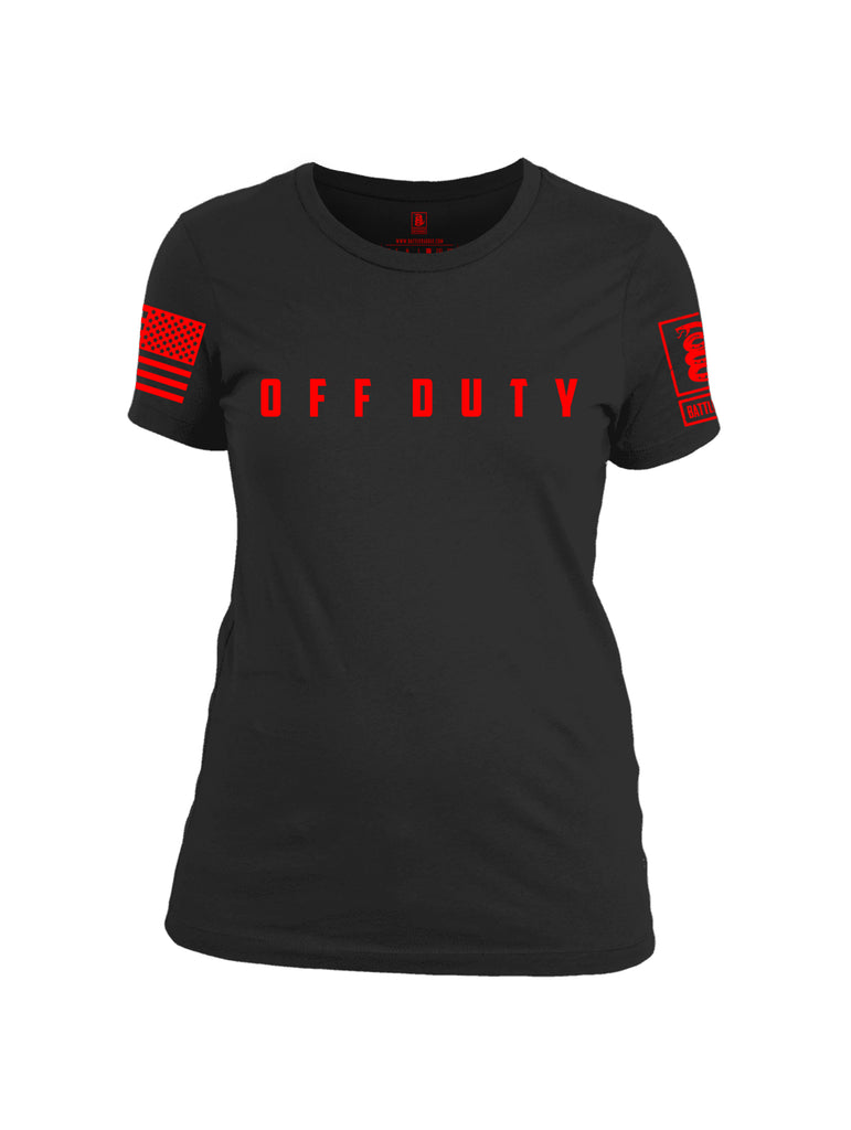 Battleraddle Off Duty Red Sleeve Print Womens Cotton Crew Neck T Shirt