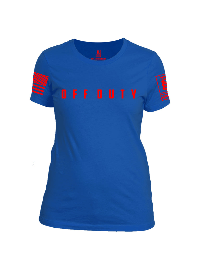 Battleraddle Off Duty Red Sleeve Print Womens Cotton Crew Neck T Shirt