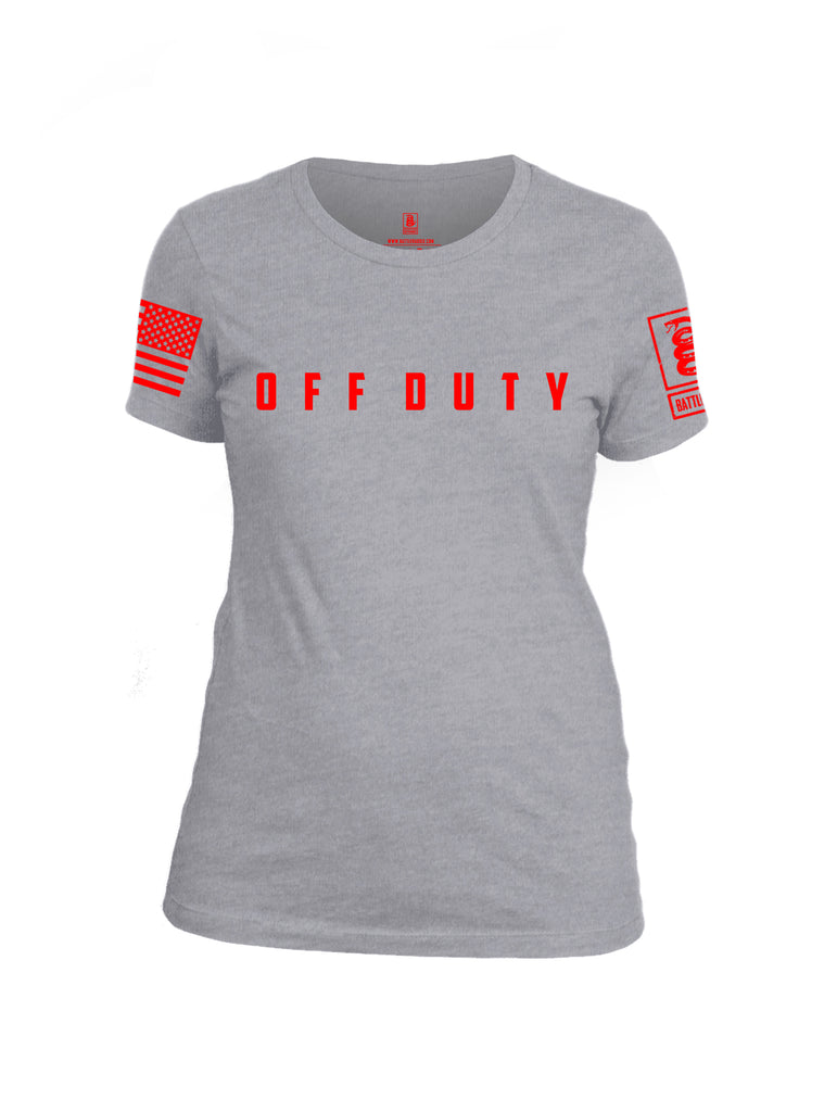 Battleraddle Off Duty Red Sleeve Print Womens Cotton Crew Neck T Shirt