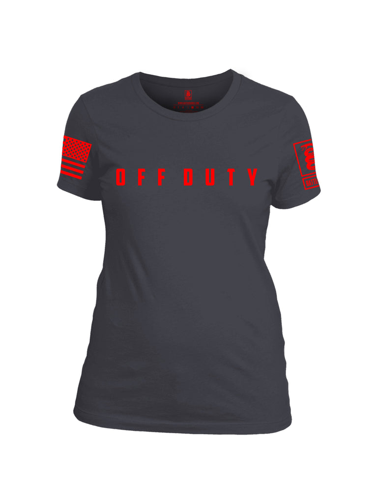 Battleraddle Off Duty Red Sleeve Print Womens Cotton Crew Neck T Shirt