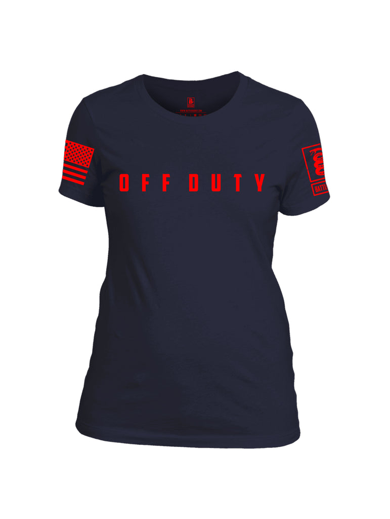 Battleraddle Off Duty Red Sleeve Print Womens Cotton Crew Neck T Shirt