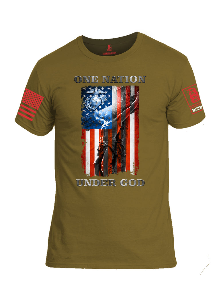 Battleraddle One Nation Under God Marine Red Sleeve Print Mens Cotton Crew Neck T Shirt