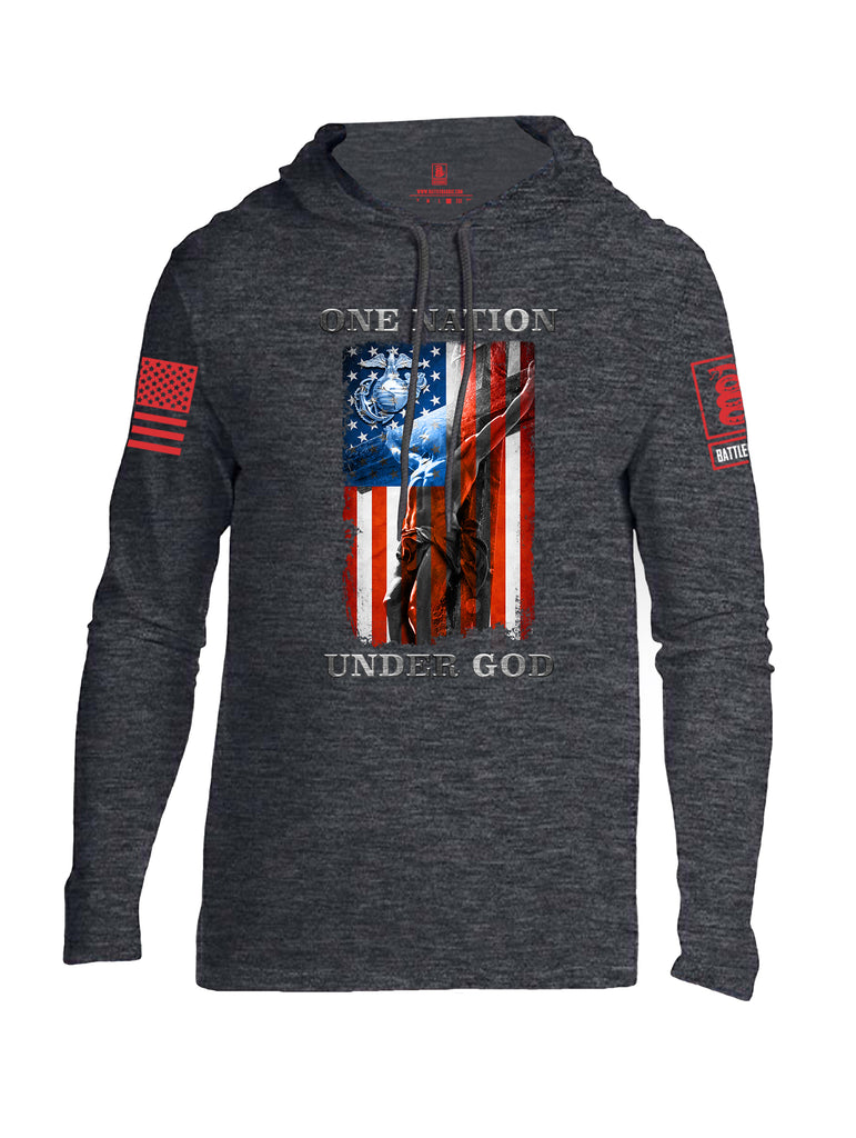 Battleraddle One Nation Under God Marine Red Sleeve Print Mens Thin Cotton Lightweight Hoodie