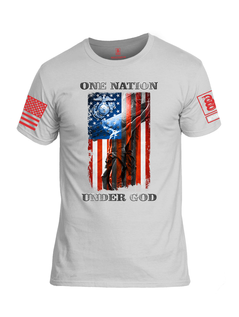 Battleraddle One Nation Under God Marine Red Sleeve Print Mens Cotton Crew Neck T Shirt