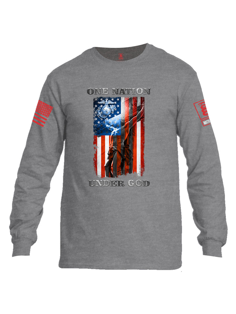 Battleraddle One Nation Under God Marine Red Sleeve Print Mens Cotton Long Sleeve Crew Neck T Shirt