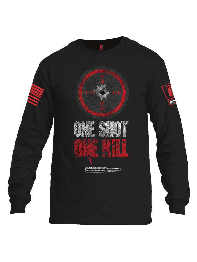 Battleraddle One Shot One Kill Red Sleeve Print Mens Cotton Long Sleeve Crew Neck T Shirt