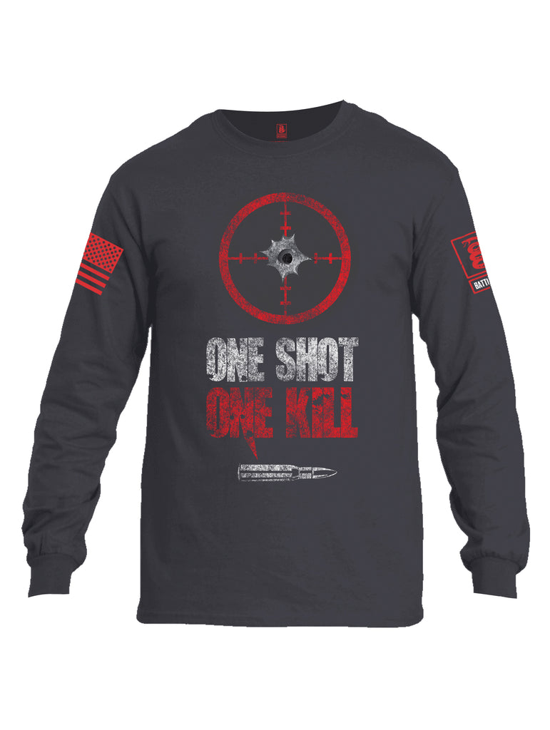 Battleraddle One Shot One Kill Red Sleeve Print Mens Cotton Long Sleeve Crew Neck T Shirt