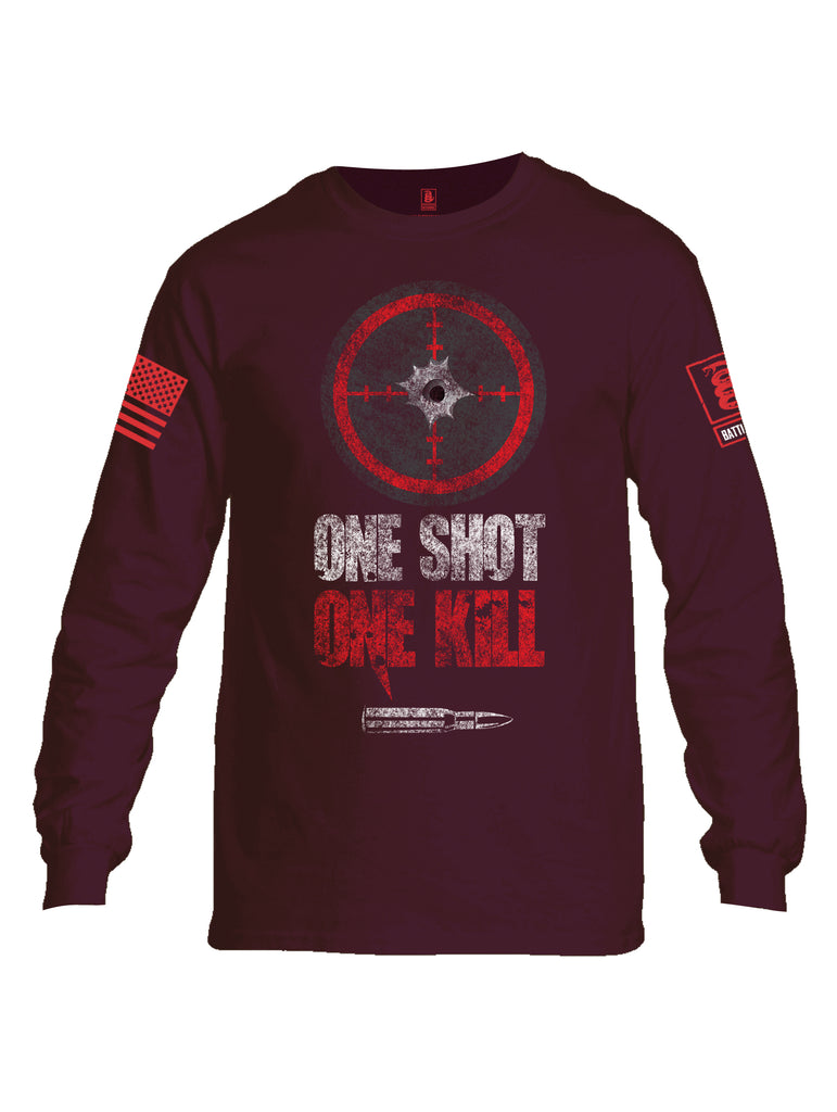 Battleraddle One Shot One Kill Red Sleeve Print Mens Cotton Long Sleeve Crew Neck T Shirt