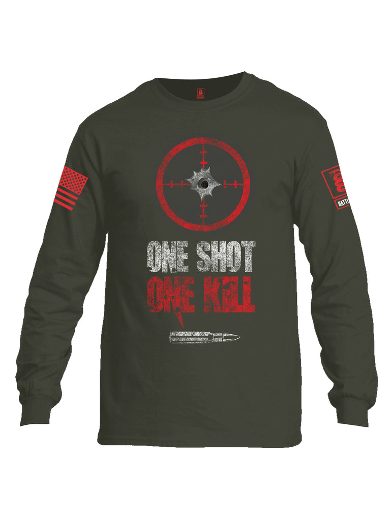 Battleraddle One Shot One Kill Red Sleeve Print Mens Cotton Long Sleeve Crew Neck T Shirt