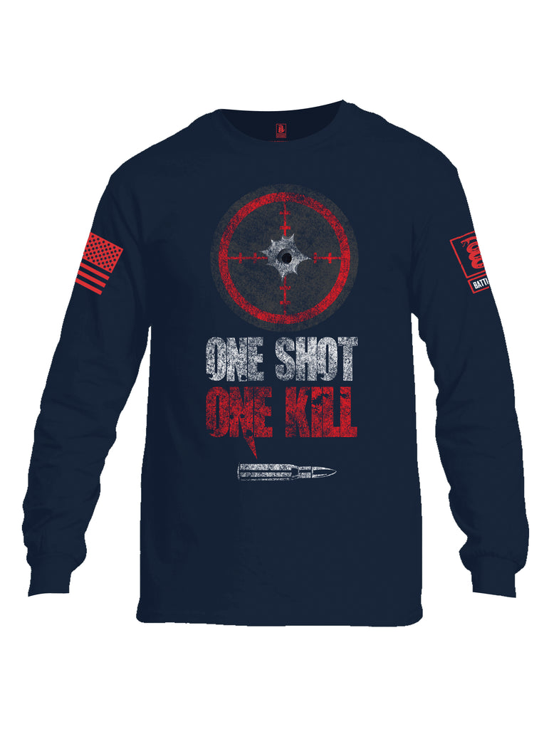 Battleraddle One Shot One Kill Red Sleeve Print Mens Cotton Long Sleeve Crew Neck T Shirt