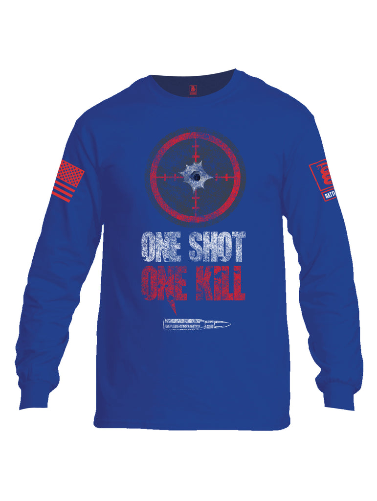 Battleraddle One Shot One Kill Red Sleeve Print Mens Cotton Long Sleeve Crew Neck T Shirt
