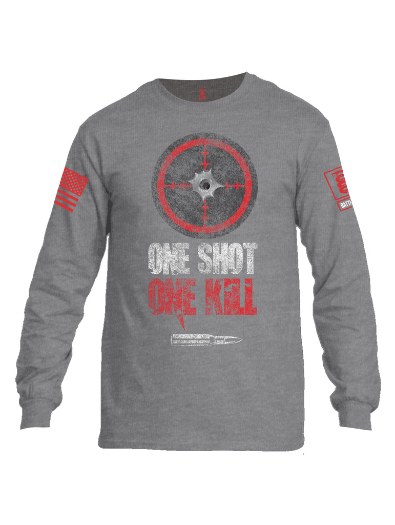 Battleraddle One Shot One Kill Red Sleeve Print Mens Cotton Long Sleeve Crew Neck T Shirt