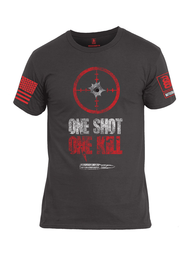 Battleraddle One Shot One Kill Red Sleeve Print Mens Cotton Crew Neck T Shirt