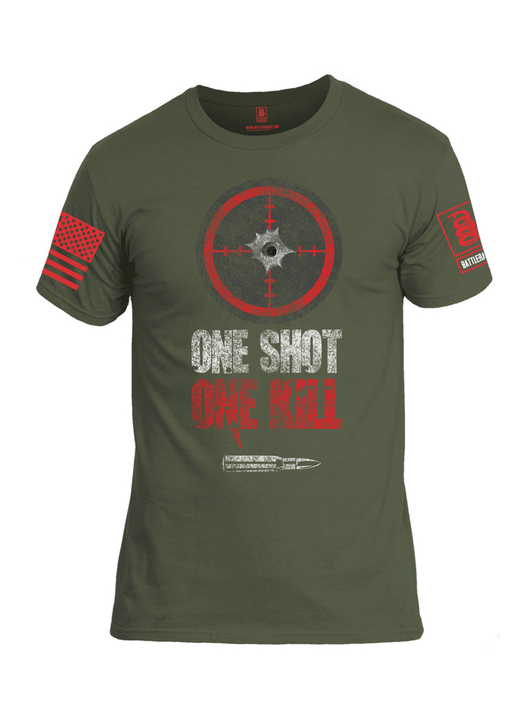 Battleraddle One Shot One Kill Red Sleeve Print Mens Cotton Crew Neck T Shirt