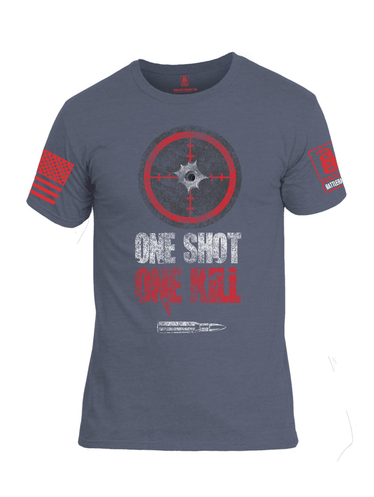 Battleraddle One Shot One Kill Red Sleeve Print Mens Cotton Crew Neck T Shirt