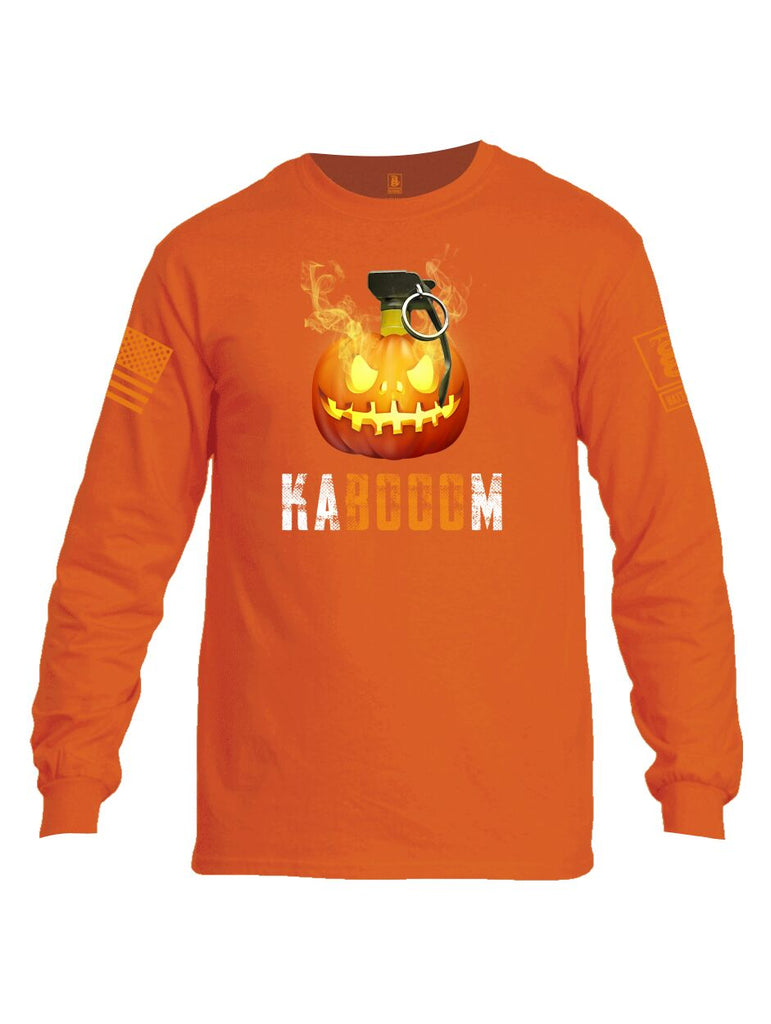 Battleraddle Kabooom Skull Pumpkin Orange Sleeve Print Mens Cotton Long Sleeve Crew Neck T Shirt