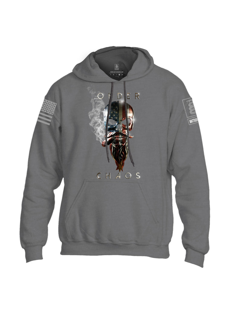 Battleraddle Order Chaos Skull American Flag Grey Sleeve Print Mens Blended Hoodie With Pockets