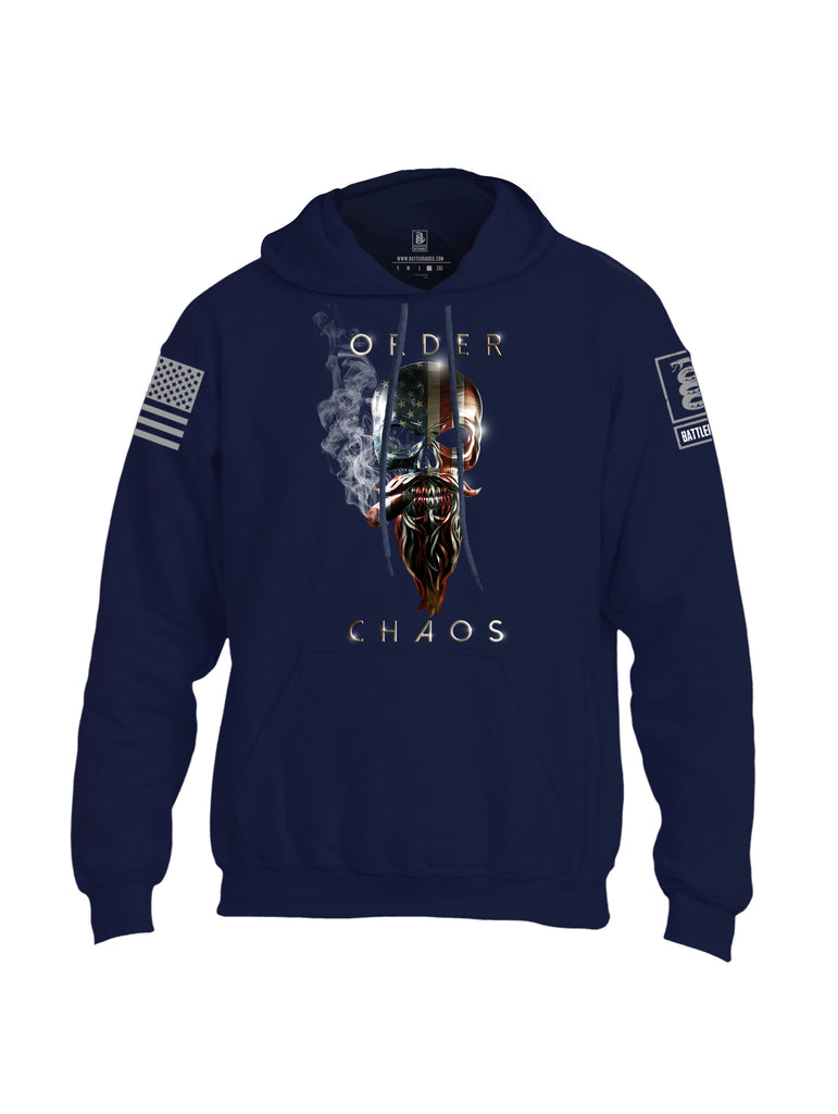 Battleraddle Order Chaos Skull American Flag Grey Sleeve Print Mens Blended Hoodie With Pockets
