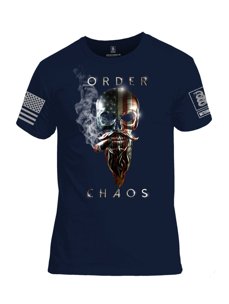 Battleraddle Order Chaos Skull American Flag Grey Sleeve Print Mens Cotton Crew Neck T Shirt