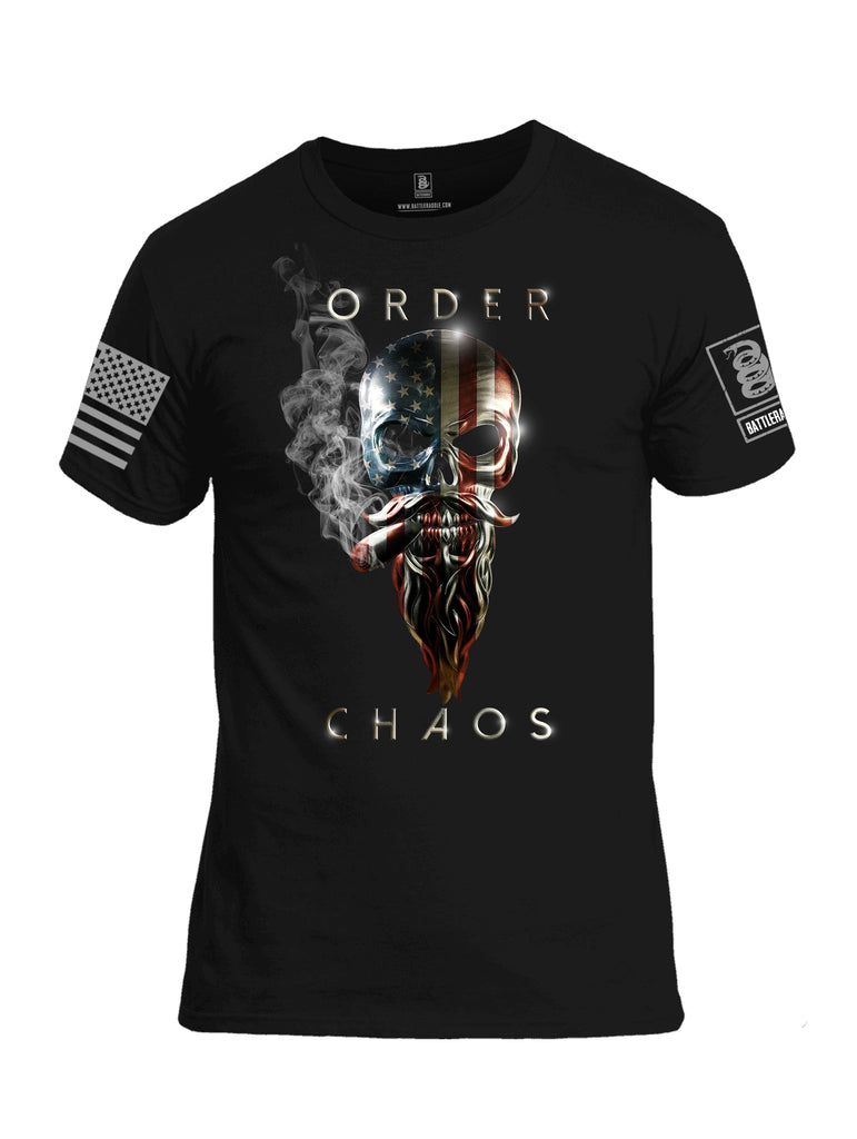 Battleraddle Order Chaos Skull American Flag Grey Sleeve Print Mens Cotton Crew Neck T Shirt