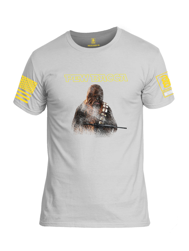 Battleraddle Pew Bacca Yellow Sleeve Print Mens Cotton Crew Neck T Shirt