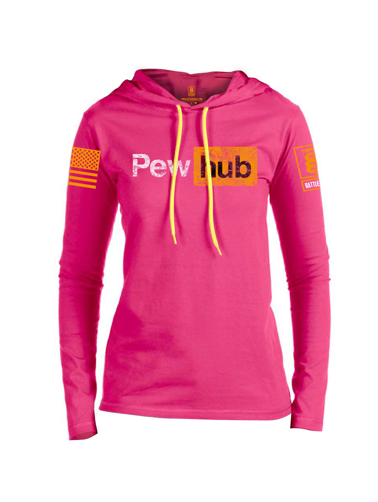 Battleraddle Pew Hub Orange Sleeve Print Womens Thin Cotton Lightweight Hoodie