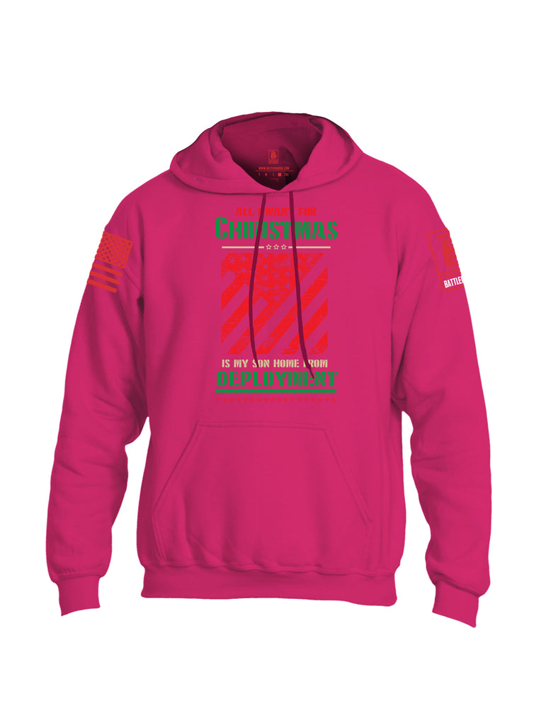 Battleraddle All I Want For Christmas Is My Son Home From Deployment Red Sleeve Print Mens Blended Hoodie With Pockets