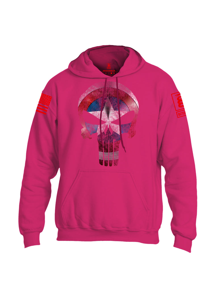 Battleraddle Captain Punisher America Shield Skull V2 Red Sleeve Print Mens Blended Hoodie With Pockets - Battleraddle® LLC