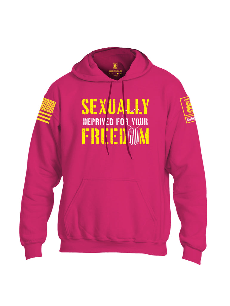 Battleraddle Sexually Deprived For Your Freedom Yellow Sleeve Print Mens Blended Hoodie With Pockets