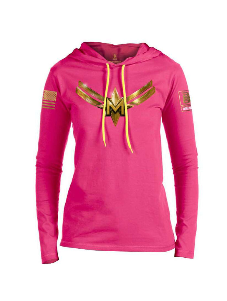 Battleraddle Captain M Brass Sleeve Print Womens Thin Cotton Lightweight Hoodie