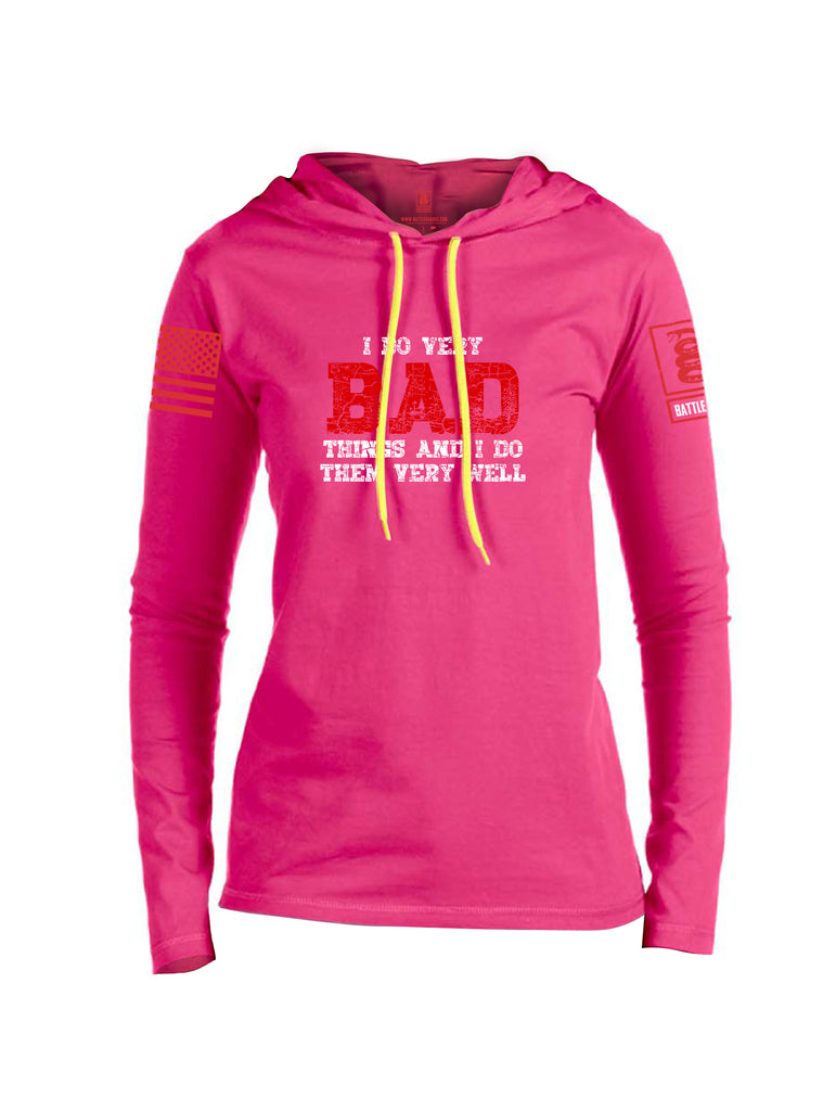 Battleraddle I Do Very Bad Things And I Do Them Very Well Red Sleeve Print Womens Thin Cotton Lightweight Hoodie