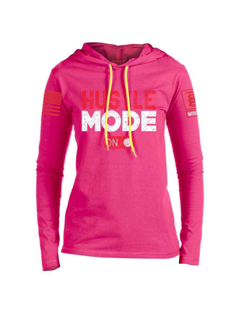 Battleraddle Hustle Mode On Red Sleeve Print Womens Thin Cotton Lightweight Hoodie shirt|custom|veterans|Apparel-Womens Hoodie-Cotton