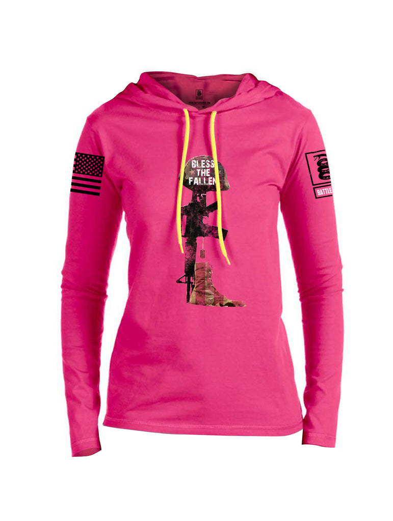 Battleraddle Bless The Fallen Black Sleeve Print Womens Thin Cotton Lightweight Hoodie