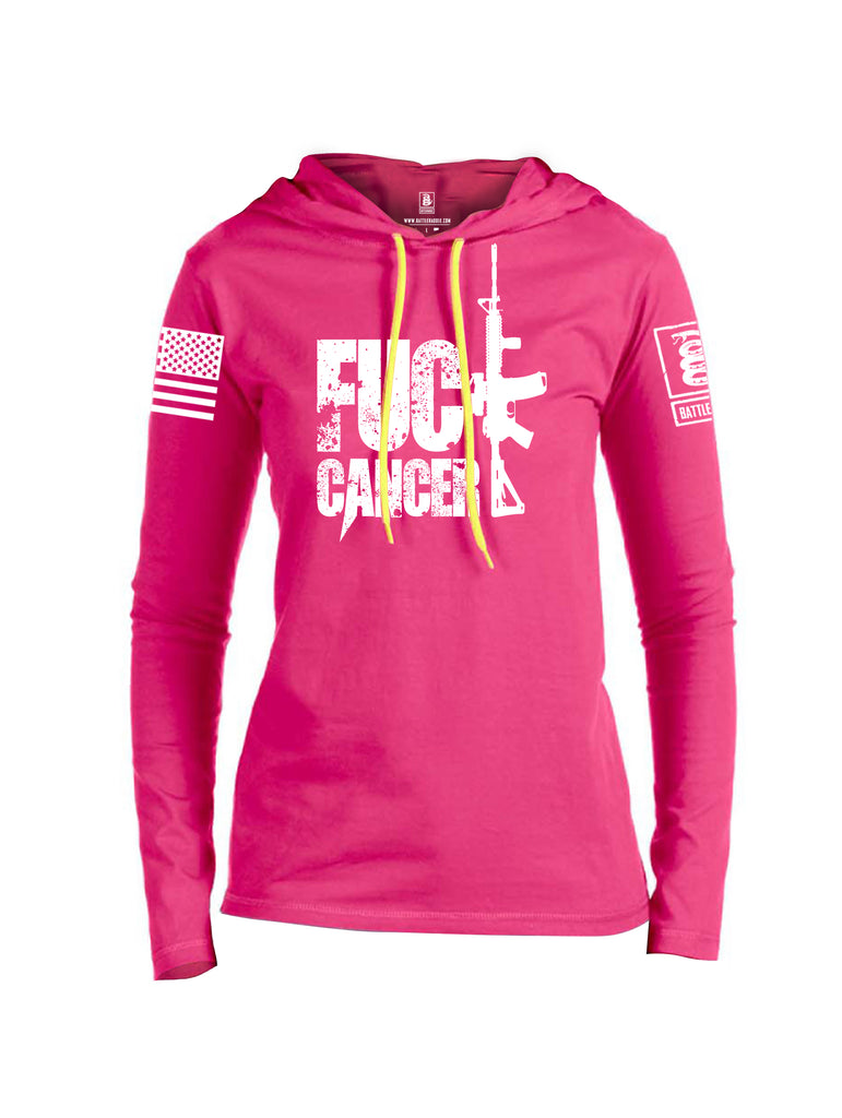 Battleraddle Fuck Cancer White Sleeve Print Womens Thin Cotton Lightweight Hoodie