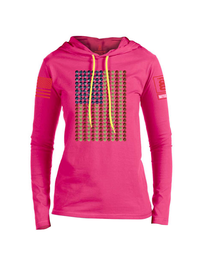 Battleraddle Bullet Casing USA Flag Red Sleeve Print Womens Thin Cotton Lightweight Hoodie