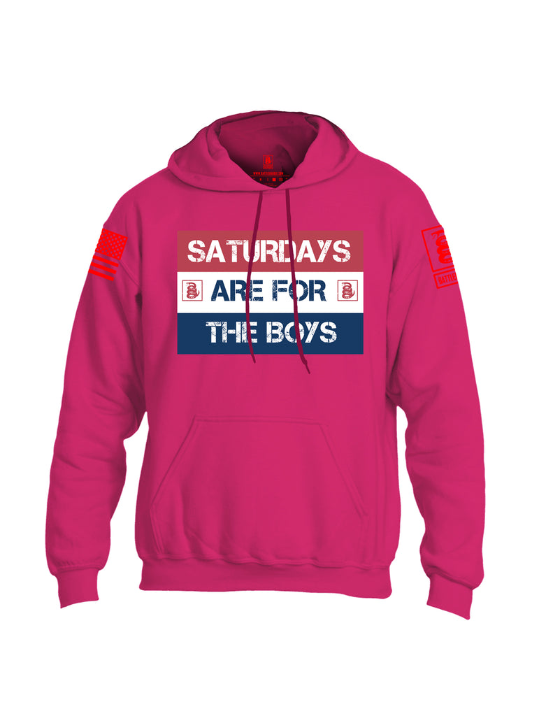 Battleraddle Saturdays Are For The Boys Red Sleeve Print Mens Blended Hoodie With Pockets