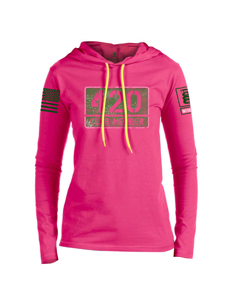 Battleraddle 420 Club Member Green Sleeve Print Womens Thin Cotton Lightweight Hoodie