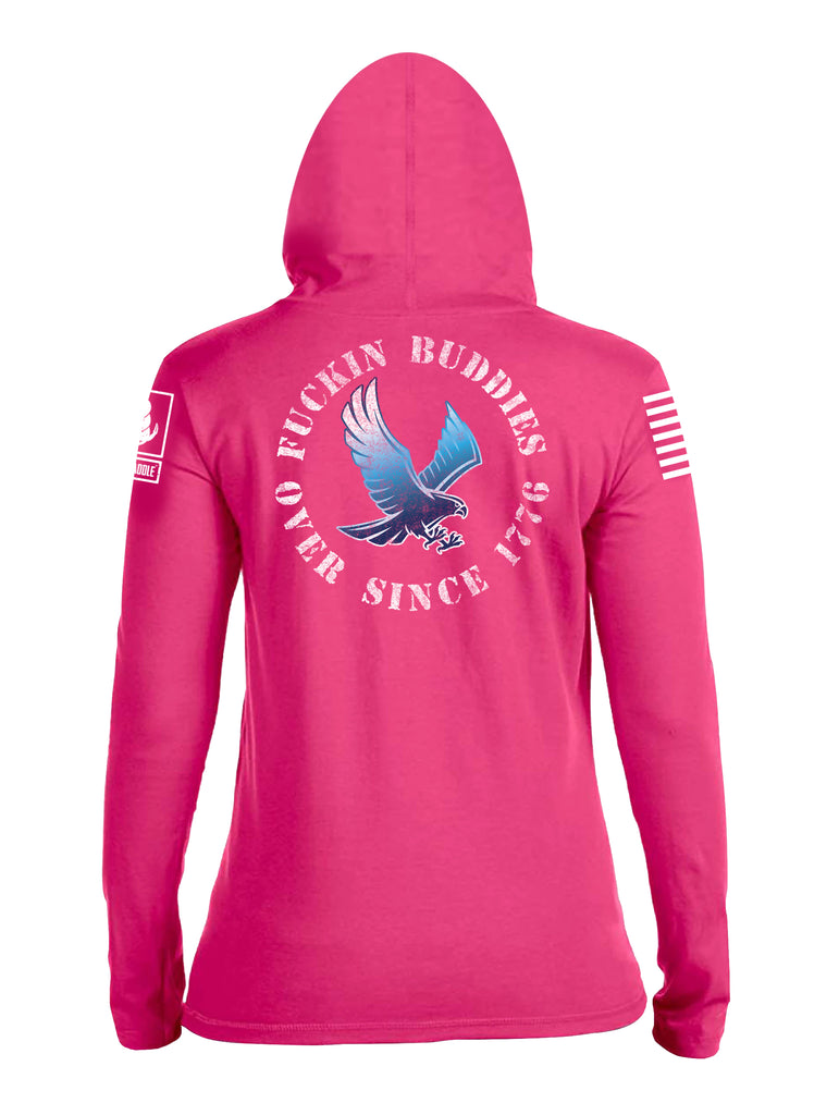 Battleraddle Blue Falcon Fuckin Buddies Over Since 1776 White Sleeve Print Womens Thin Cotton Lightweight Hoodie