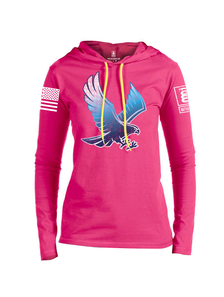 Battleraddle Blue Falcon Fuckin Buddies Over Since 1776 White Sleeve Print Womens Thin Cotton Lightweight Hoodie