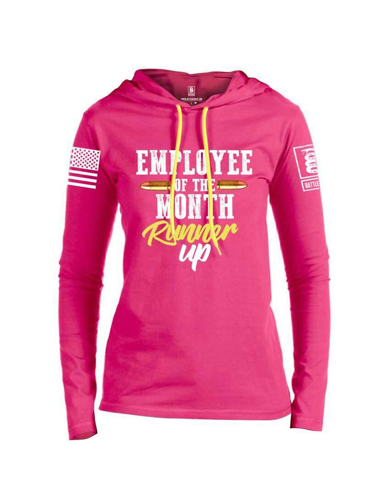 Battleraddle Employee Of The Month  Runner Up White Sleeve Print Womens Thin Cotton Lightweight Hoodie